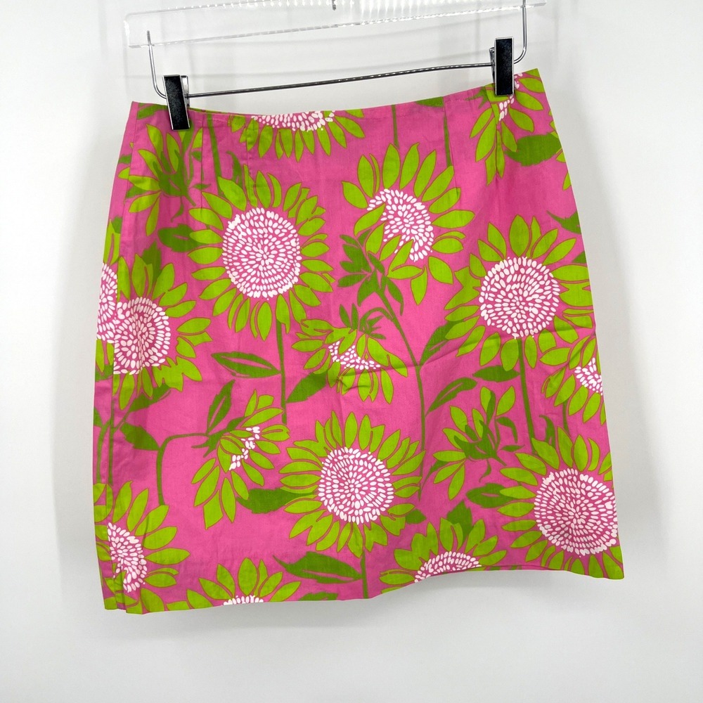 Lilly Pulitzer Sunflower Skirt Pink Green Floral Miniskirt 100% Cotton Size 10
